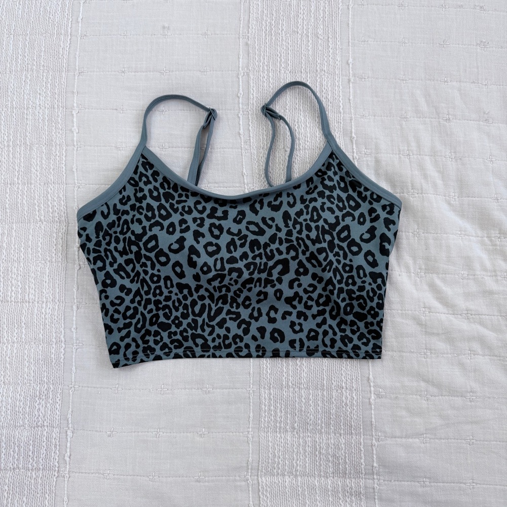 PINK Victoria's Secret Crop Top Womens S Blue Leopard Print Strappy Activewear